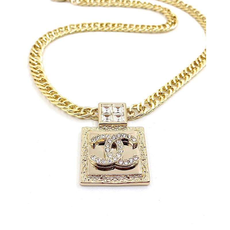 18K  Chanel Metal & Diamond Pendant Necklace