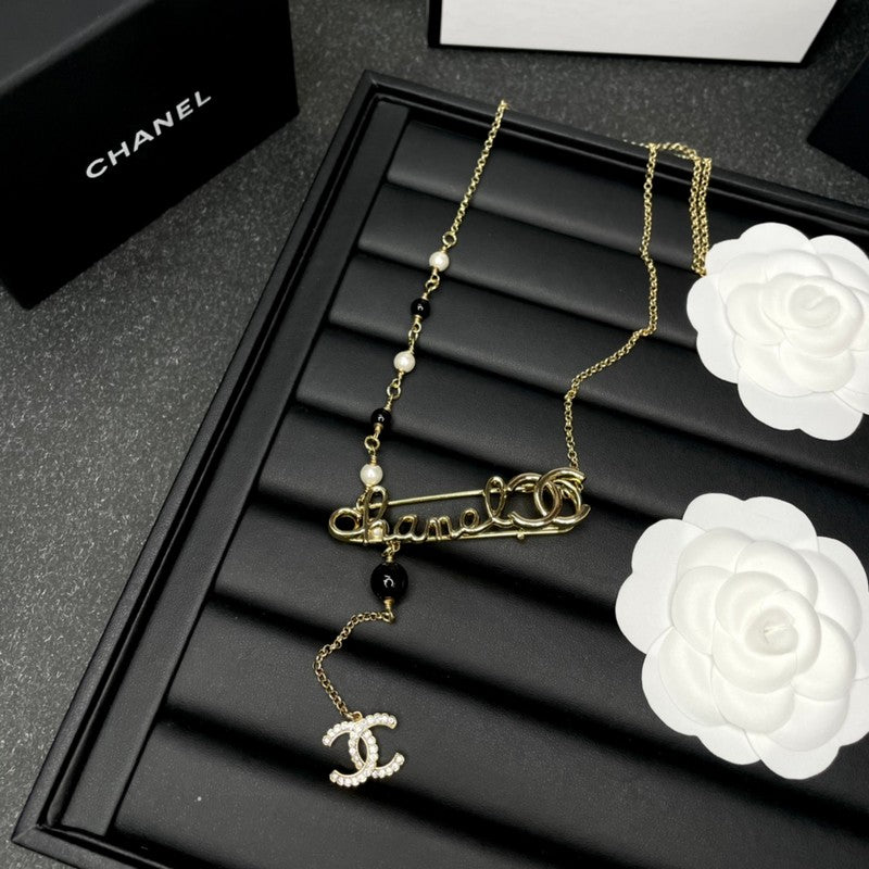 18K  Chanel Rhinestone Pearl Letter Necklace